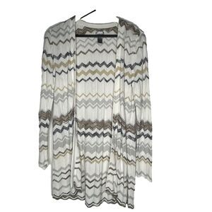Chico’s Women’s Size 1 M Open Front Cardigan White Metallic Striped Knit Sweater